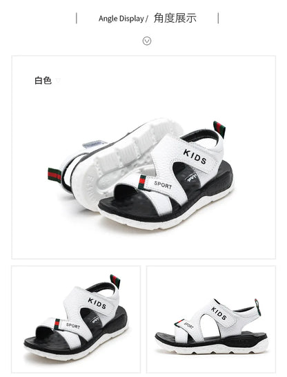 Children Sandals 2023 Summer New Fashion Boys Geniune Leather Sandals Kids Soft Bottom Non-slip Beach Sandals