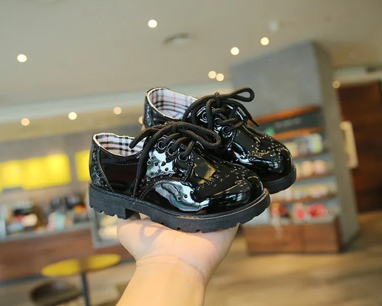 Children's Leather Shoes Round Toe Lace-up Elegant Spring Soft Comfy Baroque Style Kids Casual Shoe Boys Girls Flat Shoes