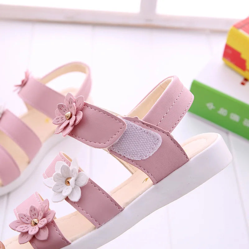 Girls Sandals Gladiator Flowers Sweet Soft Children's Beach Shoes Kids Summer Floral Sandals Princess Fashion Cute High Quality
