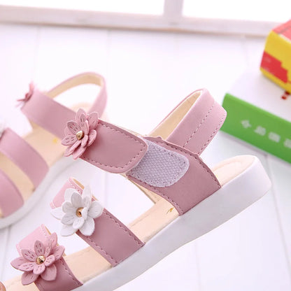 Girls Sandals Gladiator Flowers Sweet Soft Children's Beach Shoes Kids Summer Floral Sandals Princess Fashion Cute High Quality