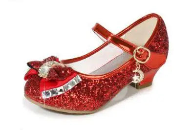 Classic Bow Girl Pu Leather Shoes For Girls Party Dance Children Kids Shoes Princess High Heels Child Wedding Shoes