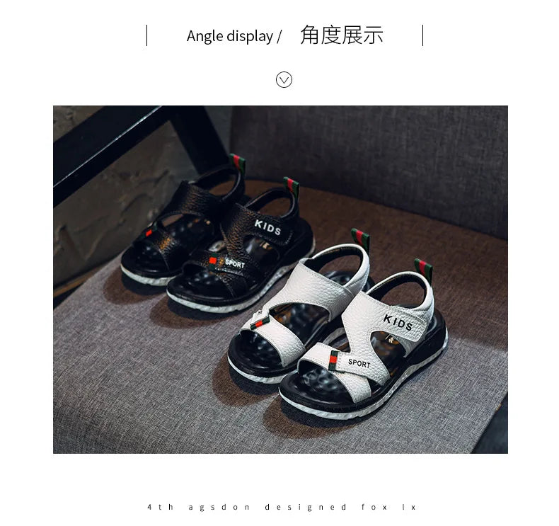 Children Sandals 2023 Summer New Fashion Boys Geniune Leather Sandals Kids Soft Bottom Non-slip Beach Sandals