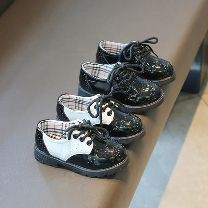 Children's Leather Shoes Round Toe Lace-up Elegant Spring Soft Comfy Baroque Style Kids Casual Shoe Boys Girls Flat Shoes