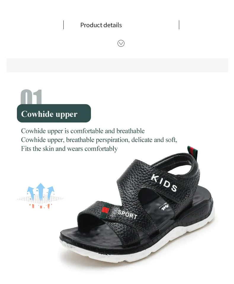 Children Sandals 2023 Summer New Fashion Boys Geniune Leather Sandals Kids Soft Bottom Non-slip Beach Sandals