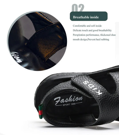 Children Sandals 2023 Summer New Fashion Boys Geniune Leather Sandals Kids Soft Bottom Non-slip Beach Sandals