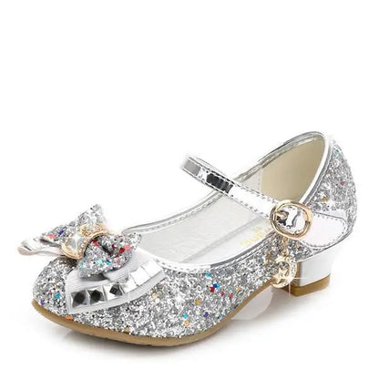 Classic Bow Girl Pu Leather Shoes For Girls Party Dance Children Kids Shoes Princess High Heels Child Wedding Shoes
