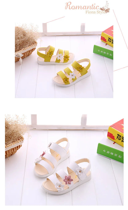 Girls Sandals Gladiator Flowers Sweet Soft Children's Beach Shoes Kids Summer Floral Sandals Princess Fashion Cute High Quality