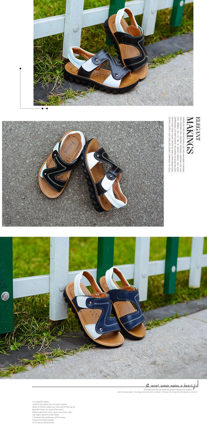 Children Sandals 2023 Summer New Fashion Boys Geniune Leather Sandals Kids Soft Bottom Non-slip Beach Sandals