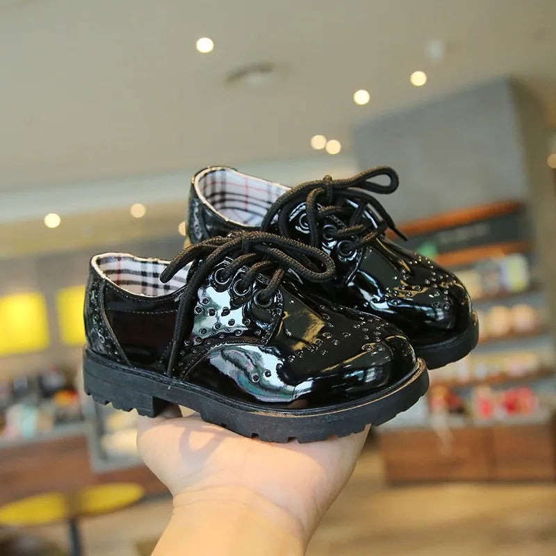 Children's Leather Shoes Round Toe Lace-up Elegant Spring Soft Comfy Baroque Style Kids Casual Shoe Boys Girls Flat Shoes