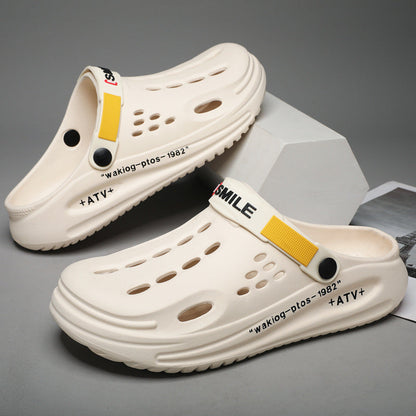 Summer Thick Bottom Shit Feeling Plus Size Closed-toe Slippers Men (Available)