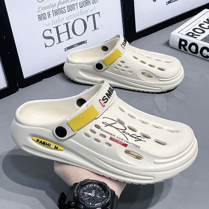 Summer Thick Bottom Shit Feeling Plus Size Closed-toe Slippers Men (Available)