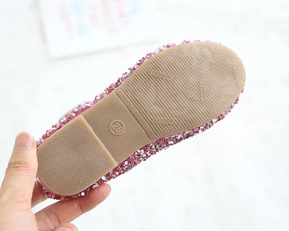 Party Dresses for Girl Spring Fashion Glitter Girl Shoe Water Diamond Princess Shoe Soft Sole Kid Shoes Bow Kid Leather Shoe