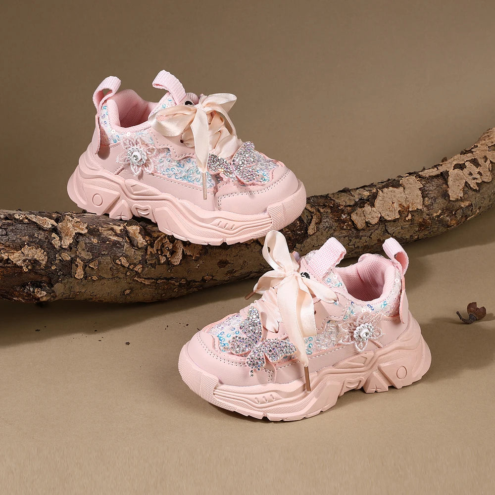 Children Shoes New Spring Toddler Girls Sport Shoes Bling Bling Soft Sole Breathable Outdoor Tennis Fashion Kids Sneakers
