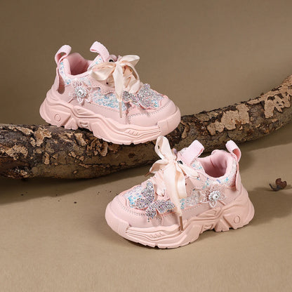 Children Shoes New Spring Toddler Girls Sport Shoes Bling Bling Soft Sole Breathable Outdoor Tennis Fashion Kids Sneakers