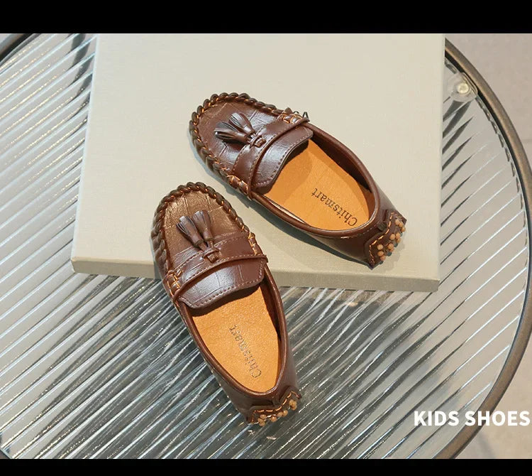 Children Moccasin Shoes Boys Flats Loafers Non-slip Tassels Cute Kids Casual Leather Shoes Soft Slip-on Pleated Solid Color 2023