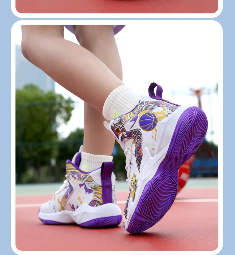 Fashion Basketball Shoes for Kids High-top Sneakers Children Casual Sports Shoes Ankle-protected Anti-slippery Gym Trainers Boys