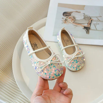 Girls' Shoes Spring New Fashion Little Girl Sequin Princess Shoes Soft Sole Girls' Shallow Mouth Single Shoes Breathable