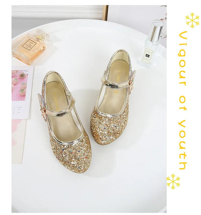 Girls Purple High Heels For Kids Princess RED Leather Shoe Footwear Children's Dress Party Wedding Shoes Round Toe 1-3CM