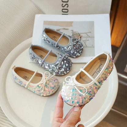 Girls' Shoes Spring New Fashion Little Girl Sequin Princess Shoes Soft Sole Girls' Shallow Mouth Single Shoes Breathable