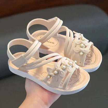 Chic Toddler Girls' Flower Adorned Open Toe Sandals - Comfy, Non-Slip Sole with Easy Hook and Loop Closure for Casual Wear