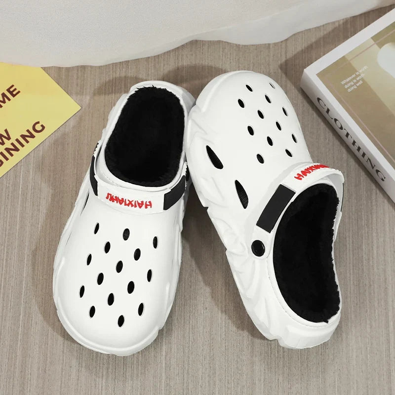 Winter Warm Home Slippers Men Waterproof Fur Clogs Slippers Garden Slippers Fuzzy Plush Slippers Bedroom Shoe For Indoor Outdoor (Available)