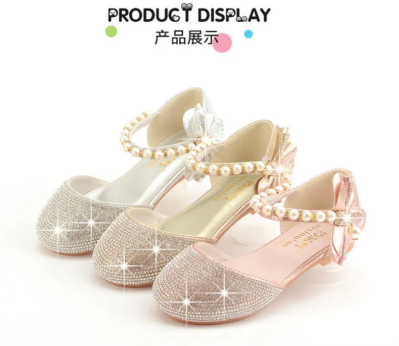 Girls Wedding Shoes Glitter New Brand Flat Heels Children Princess Sandals Dance Kids Fashion Party Shoes with Pearl