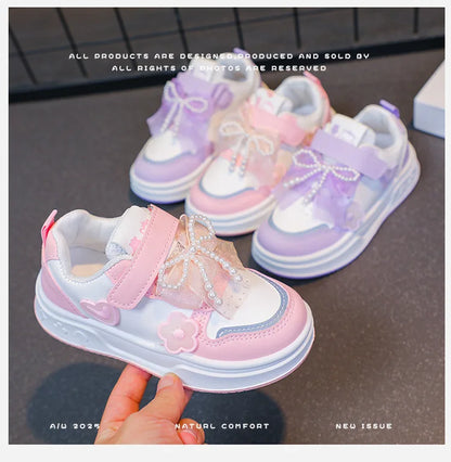 Girls Athletic Shoes Lightweight Princess Casual Sneakers Non Slip Soft Sole Toddler Kids School Tennis Fashion Shoes for Girls