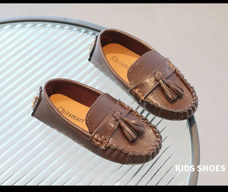 Children Moccasin Shoes Boys Flats Loafers Non-slip Tassels Cute Kids Casual Leather Shoes Soft Slip-on Pleated Solid Color 2023