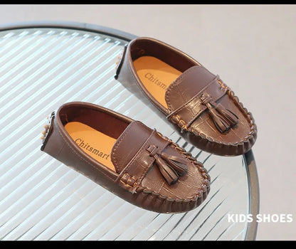 Children Moccasin Shoes Boys Flats Loafers Non-slip Tassels Cute Kids Casual Leather Shoes Soft Slip-on Pleated Solid Color 2023
