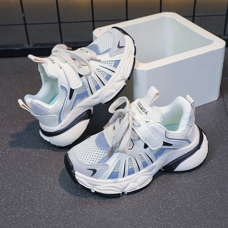 Girl's Color Block Mesh Breathable Chunky Shoes Comfy Non Slip Lace Up Durable Sneakers For Kid's Outdoor Activities