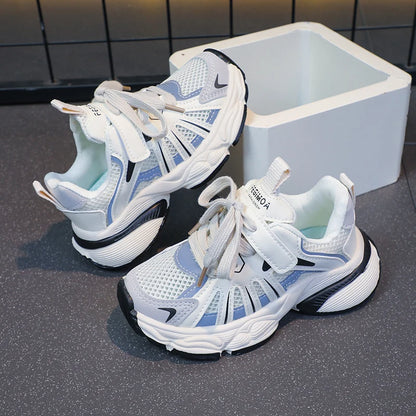 Girl's Color Block Mesh Breathable Chunky Shoes Comfy Non Slip Lace Up Durable Sneakers For Kid's Outdoor Activities