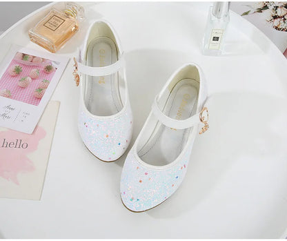 Girls Purple High Heels For Kids Princess RED Leather Shoe Footwear Children's Dress Party Wedding Shoes Round Toe 1-3CM