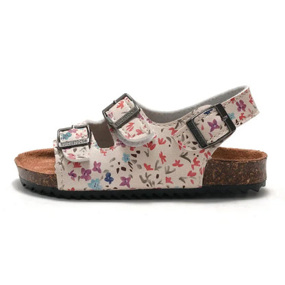 Boys Summer Soft Soled Cork Sandals Children One Line Herringbone Slippers Girl Beach Breathable Double Ring Buckle Casual Shoes