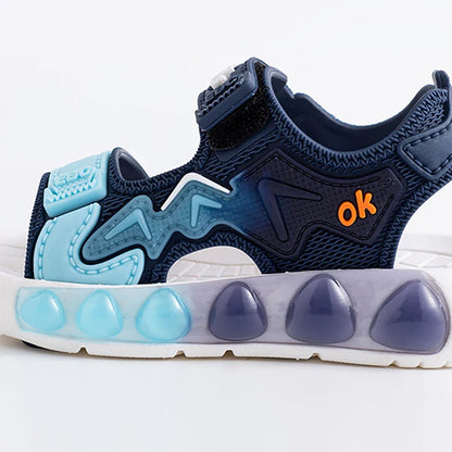 Children' Fashion Sport Sandals Geometric Patterns Breathable Wear-resistant Soft Shoes With Adjustable Velcro For Boys & Girls