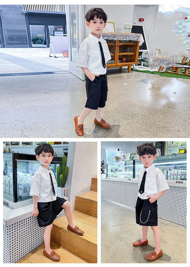 Children's Leather Shoe Boys Moccasins Non-slip Britain Style Round-toe Flat Shoes 2025 Autumn Fashion Casual Kids Loafers