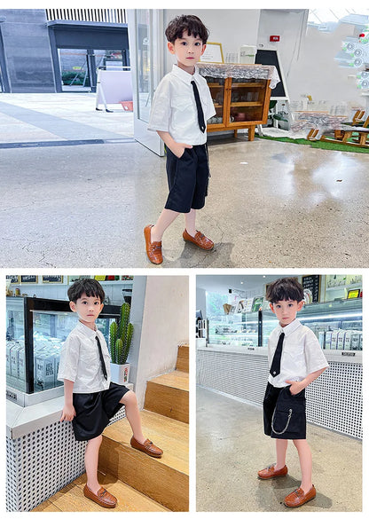Children's Leather Shoe Boys Moccasins Non-slip Britain Style Round-toe Flat Shoes 2025 Autumn Fashion Casual Kids Loafers
