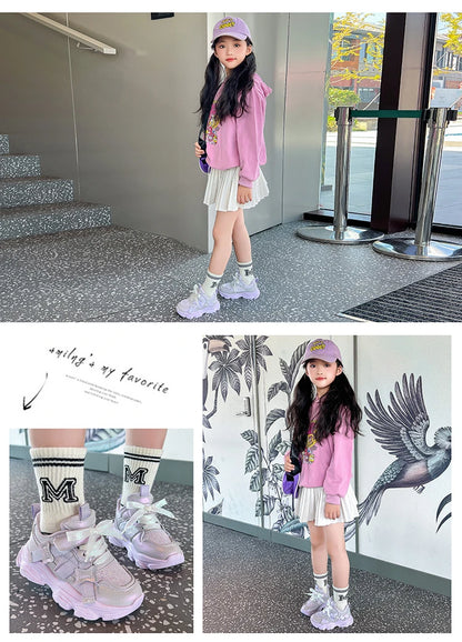 Fashion Versatile Sneakers for Girls 2026 New Autumn Toddler Running Shoes Soft Sole All-day Comfort Kids School Sports Sneakers