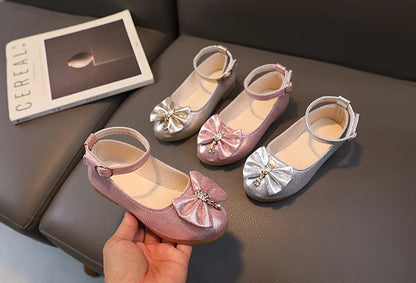 Girls Summer Versatile Rhinestone Fine Glitter Shoes Children Korean Version Bow Princess Sandals Girl Fashion Show Casual Shoes