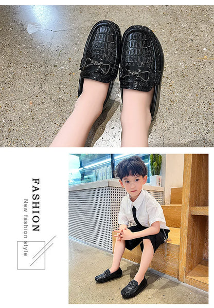 Children's Leather Shoe Boys Moccasins Non-slip Britain Style Round-toe Flat Shoes 2025 Autumn Fashion Casual Kids Loafers