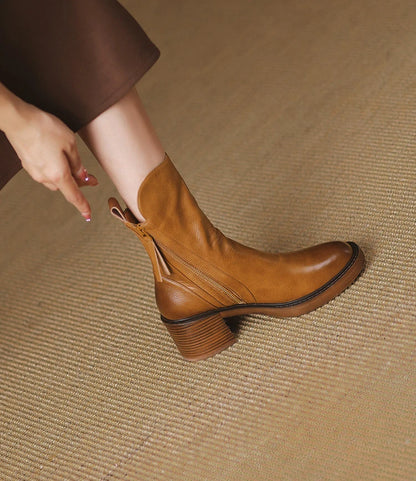 Women's Boots Spring and Autumn New Chelsea Boots Thick Heel Brown Short Leather Shoes for Women High Heels platform shoes