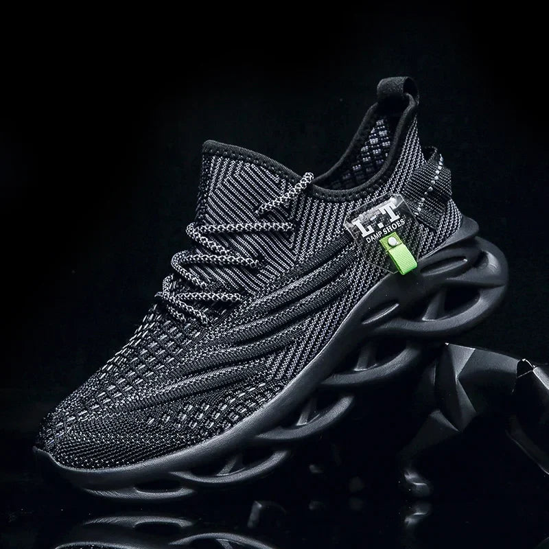 Men Sports Running Black Jogging Shoes Casual Sneakers Outdoor Breathable Mesh Women Light Shock-absorption Black Tennis
