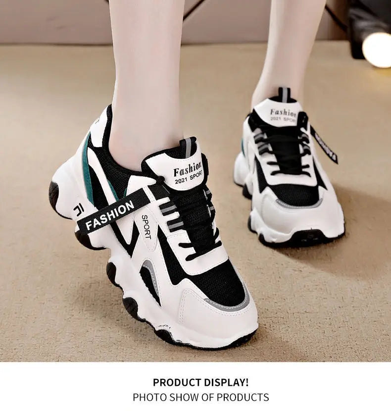 Zapatillas Mujer Sneakers Trendy Mesh Platform Sneakers Leather Shoes Breathable Socofy Casual Sports Shoes Women Flats