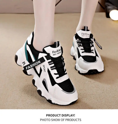 Zapatillas Mujer Sneakers Trendy Mesh Platform Sneakers Leather Shoes Breathable Socofy Casual Sports Shoes Women Flats