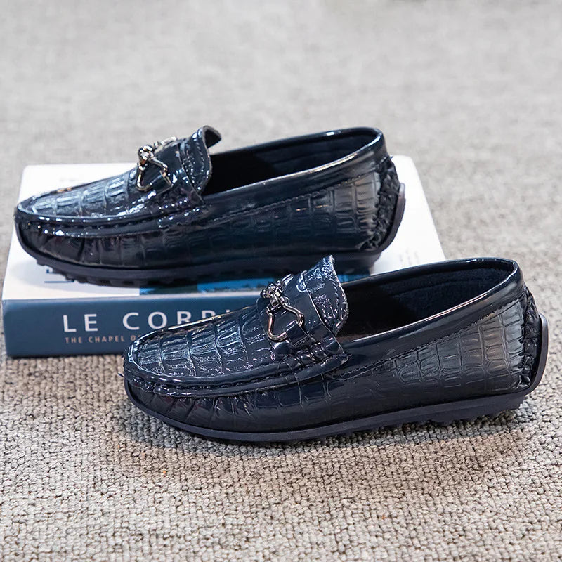 Children's Leather Shoe Boys Moccasins Non-slip Britain Style Round-toe Flat Shoes 2025 Autumn Fashion Casual Kids Loafers