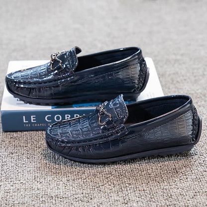 Children's Leather Shoe Boys Moccasins Non-slip Britain Style Round-toe Flat Shoes 2025 Autumn Fashion Casual Kids Loafers