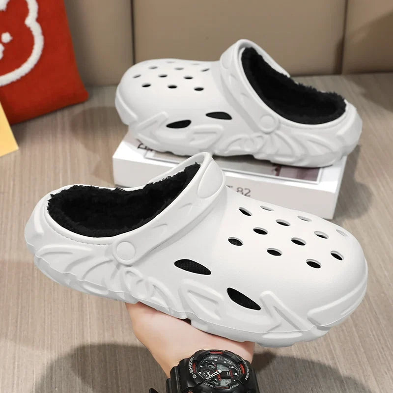 Winter Warm Home Slippers Men Waterproof Fur Clogs Slippers Garden Slippers Fuzzy Plush Slippers Bedroom Shoe For Indoor Outdoor