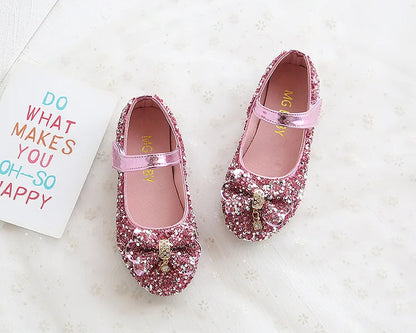 Party Dresses for Girl Spring Fashion Glitter Girl Shoe Water Diamond Princess Shoe Soft Sole Kid Shoes Bow Kid Leather Shoe