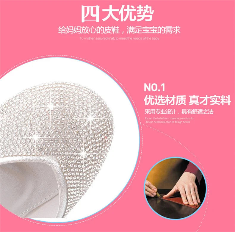 Girls Wedding Shoes Glitter New Brand Flat Heels Children Princess Sandals Dance Kids Fashion Party Shoes with Pearl