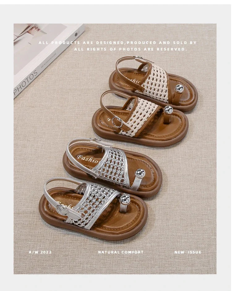 Summer New Little Kids Woven Sandals for Girls Anti-slippery Soft Sole Toddler Beach Shoes Boho Chic Princess Retro Girls
