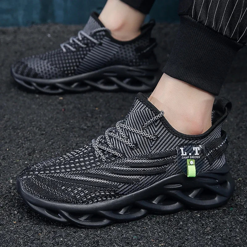 Men Sports Running Black Jogging Shoes Casual Sneakers Outdoor Breathable Mesh Women Light Shock-absorption Black Tennis
